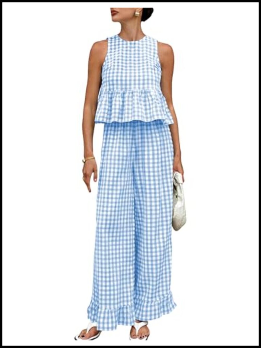 Women's Cotton Gingham Sleeveless Lounge Matching Set